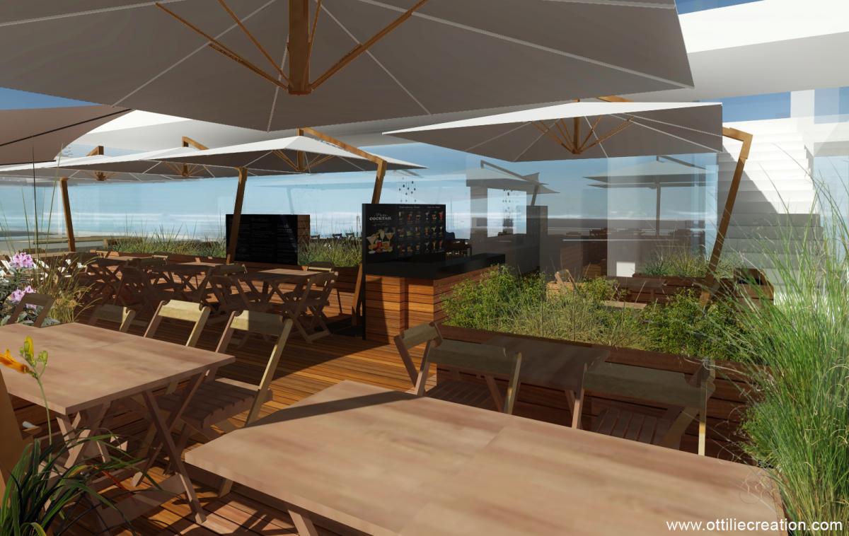 Etude - Restaurant - Côte de nacre - Calvados - Vue 3D - Terrasse Bois